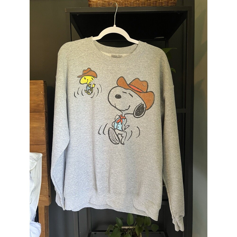 Peanuts Snoopy Woodstock Cowboy Sweatshirt. Cozy Fleece Lined. Large Official